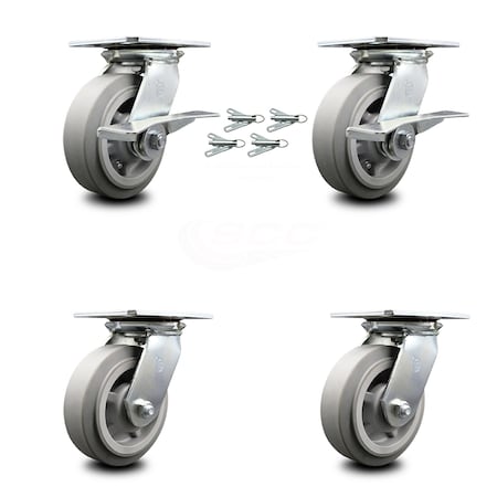 Service Caster 6 Inch Thermoplastic Caster Set with Ball Bearing 4 Swivel Lock and 2 Brake SCC SCC-35S620-TPRBF-SLB-BSL-2-BSL-2